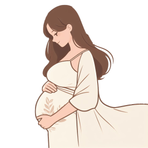 Desenho mulher grávida segurando a barriga, fisioterapia pélvica